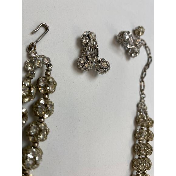 vintage 1950s art deco rhinestone necklace and earrings Carnegie wedding jewelry - Picture 13 of 13